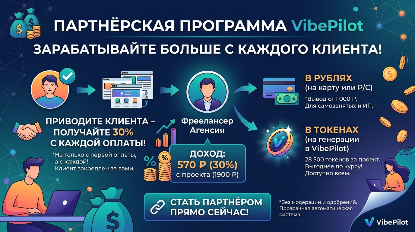 Зарабатывать вместе с VibePilot: запускаем партнёрскую программу